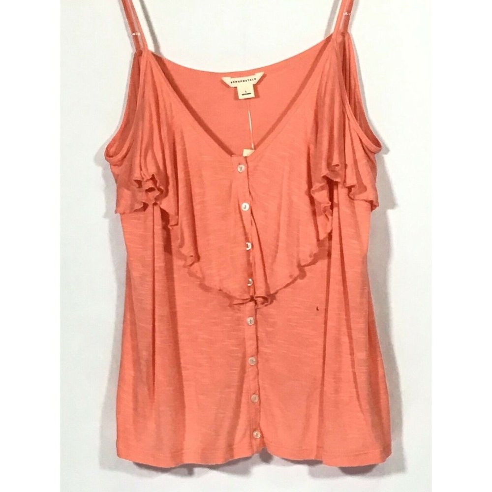 Aeropostale / Button-Front Ruffle Adjustable Spaghetti Strap Cami Top / Size L